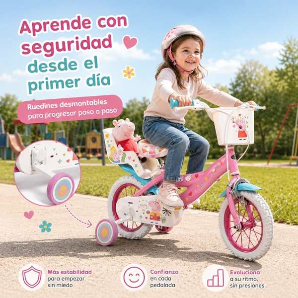 Toimsa - Vélo enfant Bicicleta Peppa Pig 12" rose pour 3 à 5 ans - Matériau fer - Instructions en espagnol