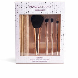 Magic Studio Trousse de Pinceaux Maquillage Quartz Rose - Set 4 Pinceaux Yeux & Visage + Étui (5 pcs)