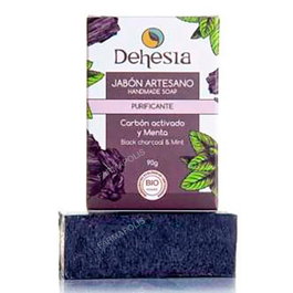DEHESIA Savon Artisanal Purifiant Bio au Charbon Actif, Menthe, Aloe Vera - 100 g - Vegan, Rechargeable