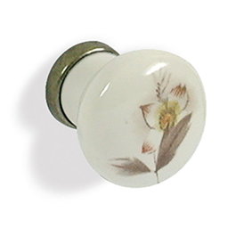 GIUSTI Bouton en porcelaine motif floral d27 H27 Ivoire/Bronze