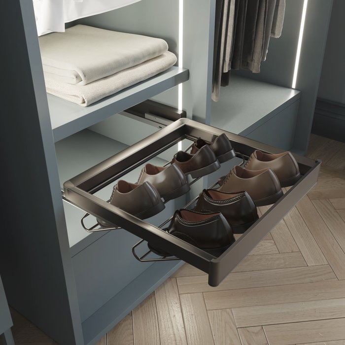 Emuca Kit tiroir à chaussures et rack ajustable Quartz pour armoires, glissières extension totale et à fermeture douce, Module 70cm, Finition Titane