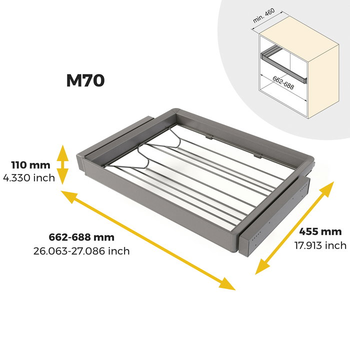 Emuca Kit tiroir à chaussures et rack ajustable Quartz pour armoires, glissières extension totale et à fermeture douce, Module 70cm, Finition Titane