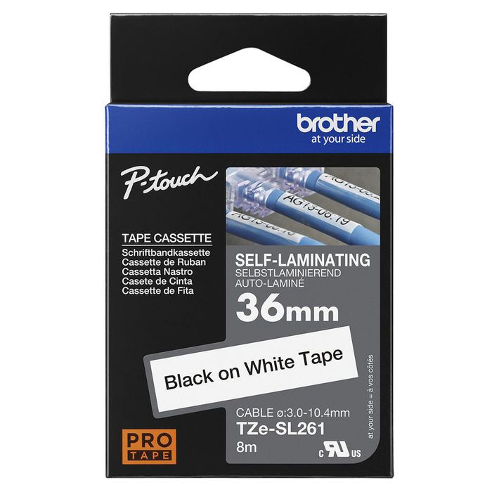 Brother TZe-SL261 Ruban auto-laminé noir sur blanc 36 mm x 8 m