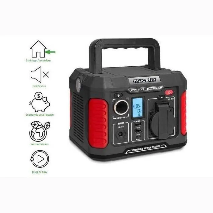 Mecafer PW600 Station d'énergie Portable 600W avec Prises et Ports USB pour Outils Électroportatifs, Smartphones et Tablettes