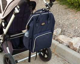 KioKids Sac à Dos de Maternité avec Changer, Compartiment Isotherme et Poche à Langes, Sac à Dos Poussette Bleu Marine, Polyester