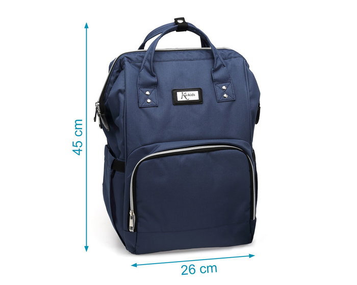 KioKids Sac à Dos de Maternité avec Changer, Compartiment Isotherme et Poche à Langes, Sac à Dos Poussette Bleu Marine, Polyester