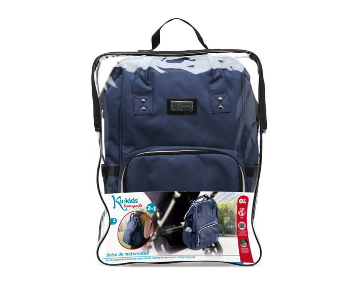 KioKids Sac à Dos de Maternité avec Changer, Compartiment Isotherme et Poche à Langes, Sac à Dos Poussette Bleu Marine, Polyester