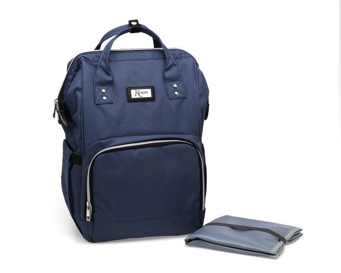 KioKids Sac à Dos de Maternité avec Changer, Compartiment Isotherme et Poche à Langes, Sac à Dos Poussette Bleu Marine, Polyester