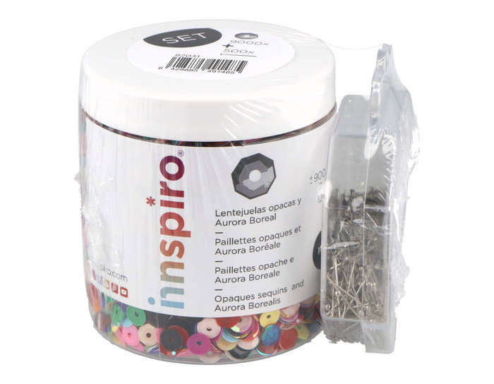 Innspiro Set de paillettes mates et aurora boreale 7mm avec 500 épingles à bout rond