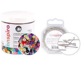 Innspiro Set de paillettes mates et aurora boreale 7mm avec 500 épingles à bout rond