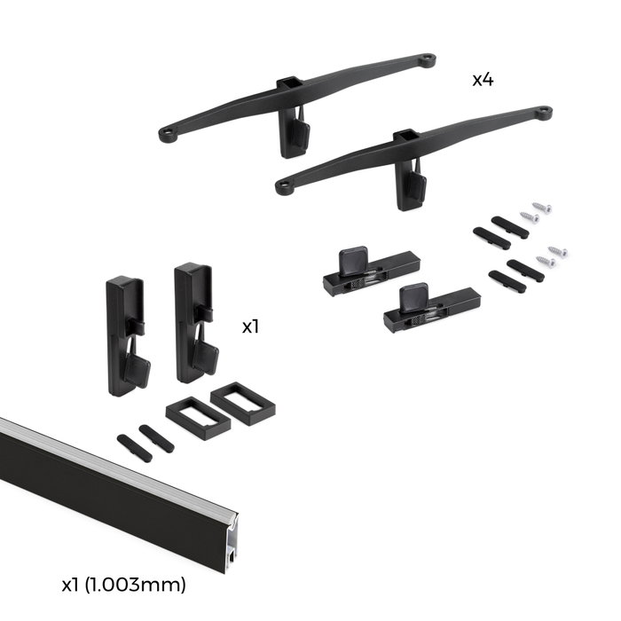 Emuca Kit de fixation pour 4 étagères en bois et 1 tringle de suspension de 1m de long Noir, Aluminium et Zamak et Plastique, Peint en noir texturé Emuca Kit de fixation pour 4 étagères en bois et 1 tringle de suspension de 1m de long Noir, Aluminium et Zamak et Plastique, Peint en noir texturé