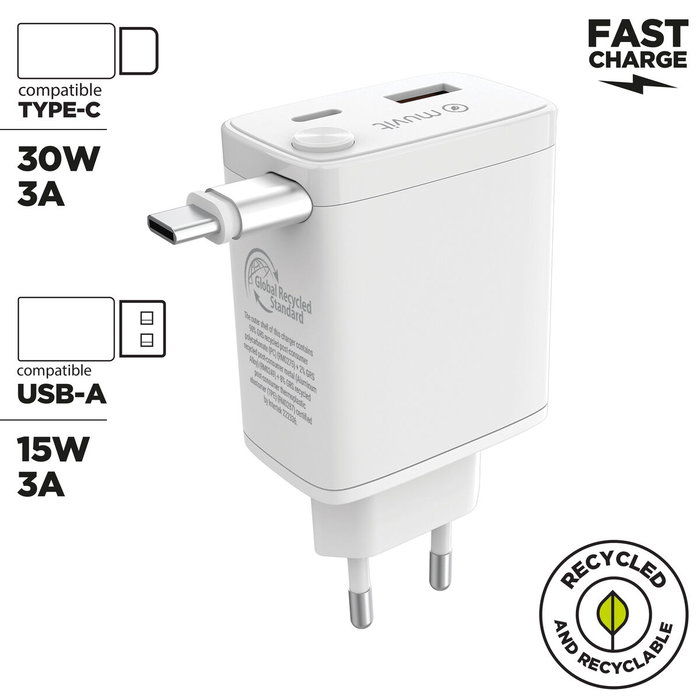Chargeur mural Muvit WCEU63-30-AC2 Blanc 30 W
