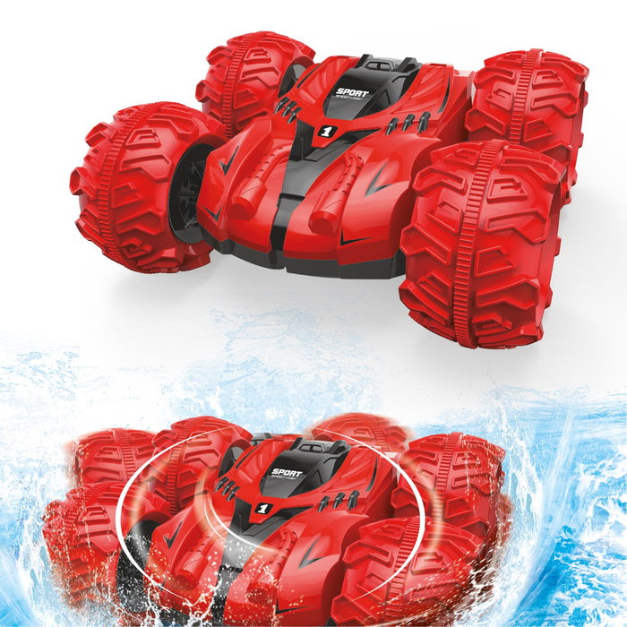 TACHAN - Voiture Amphibie Télécommandée avec Roues Gonflables XL - Recharge USB - Pour Terrains et Eau - Âge Recommandé +3 Ans