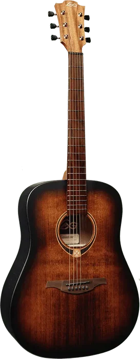 Lag Guitare Acoustique Dreadnought Tramontane 70 Black & Brown, Table Abeto Massif, Fond Sapelli, Finition Satinée