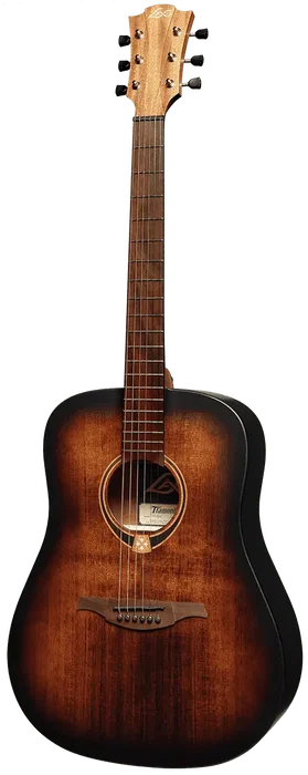 Lag Guitare Acoustique Dreadnought Tramontane 70 Black & Brown, Table Abeto Massif, Fond Sapelli, Finition Satinée