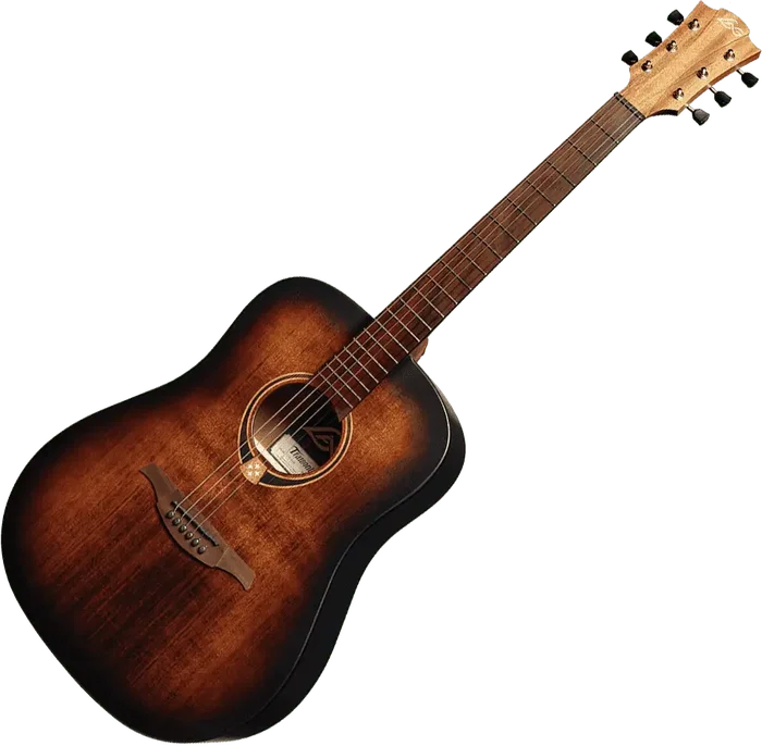 Lag Guitare Acoustique Dreadnought Tramontane 70 Black & Brown, Table Abeto Massif, Fond Sapelli, Finition Satinée