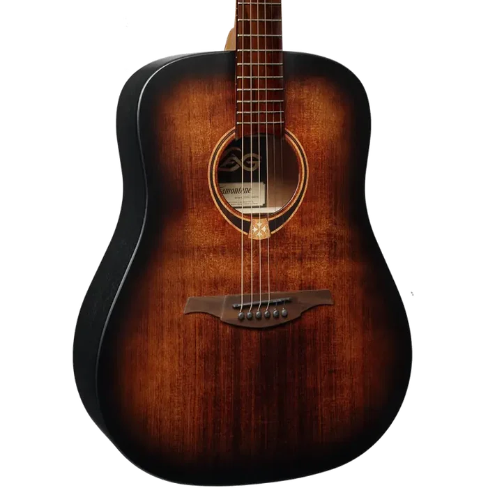 Lag Guitare Acoustique Dreadnought Tramontane 70 Black & Brown, Table Abeto Massif, Fond Sapelli, Finition Satinée