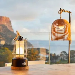 Lumisky Lanterne LED Sans Fil WILDY, Blanc Chaud Dimmable 300 Lumens 6h Autonomie, Anse Corde, Hauteur 23 cm pour Intérieur et Extérieur