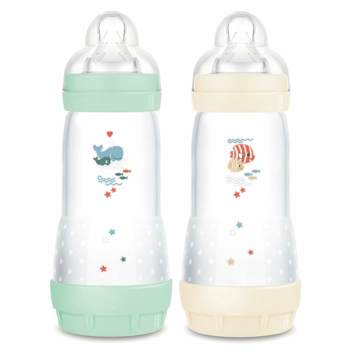 Mam Lot de 2 Biberons Easy Start Anti-colique Classique 320 ml Menthe + Coton