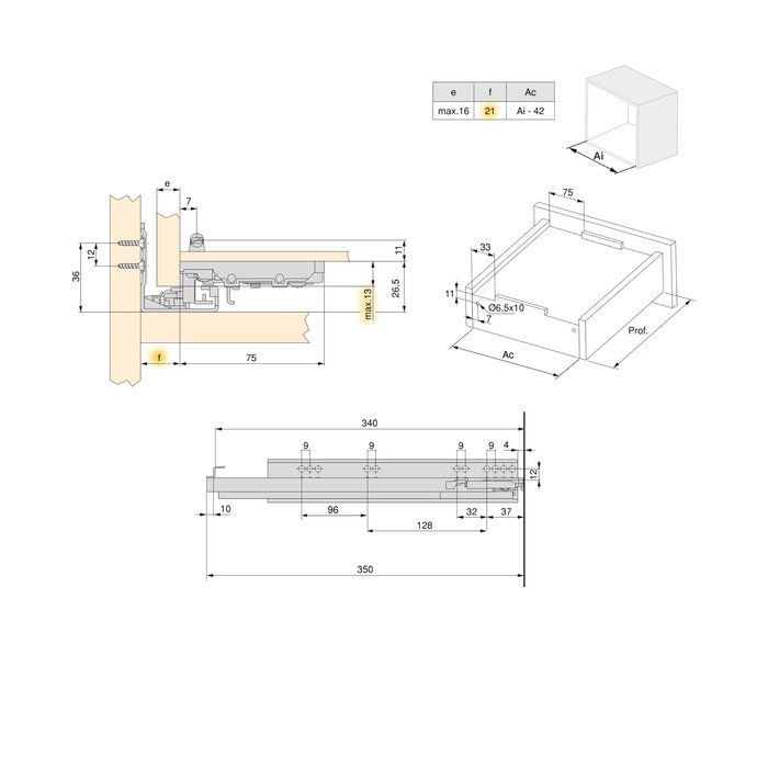 Emuca Jeu de coulisses invisibles pour tiroir Silver, à sortie totale, avec fermeture amortie et loqueteau, profondeur 340mm, Acier, Zingué Emuca Jeu de coulisses invisibles pour tiroir Silver, à sortie totale, avec fermeture amortie et loqueteau, profondeur 340mm, Acier, Zingué