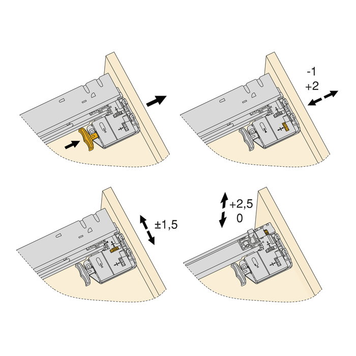 Emuca Jeu de coulisses invisibles pour tiroir Silver, à sortie totale, avec fermeture amortie et loqueteau, profondeur 340mm, Acier, Zingué Emuca Jeu de coulisses invisibles pour tiroir Silver, à sortie totale, avec fermeture amortie et loqueteau, profondeur 340mm, Acier, Zingué