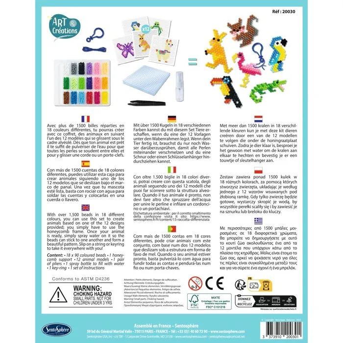 Sentosphere Perles Hydrofix Art & Créations - Kit de 1500 billes de 18 couleurs - Soudage à l'eau - Loisir créatif enfant dès 5 ans