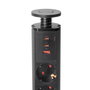 Emuca Multiconnecteur élevable Vertikal - 3 prises Schuko, 1 USB-A, 2 USB-C, Noir