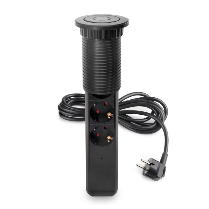 Emuca Multiconnecteur élevable Vertikal - 3 prises Schuko, 1 USB-A, 2 USB-C, Noir