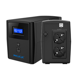 Phasak SAI UPS Sirius PH 7310 1000 VA 600 W Interactif avec AVR, LCD, 2 Prises Schuko, USB, Mini Tour, Protection Ordinateur et Périphériques