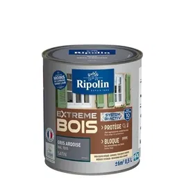 Ripolin Peinture Bois Satin Haute Protection 10 ans - Gris Ardoise - Application Directe, Intérieur/Extérieur, Ultra Couvrante, Certifié EU Ecolabel A+