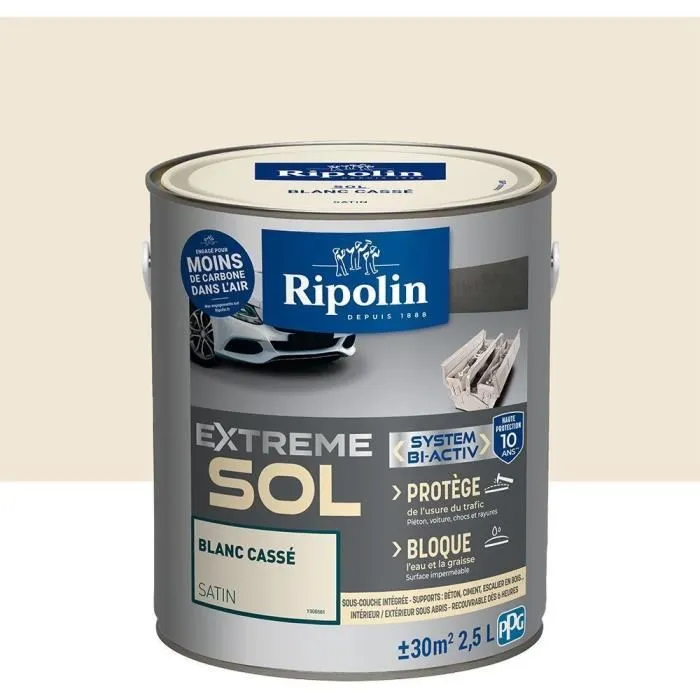 Ripolin Protection Extreme Sol Blanc Casse Satin 2,5 L - Peinture haute résistance pour sols intérieurs et extérieurs