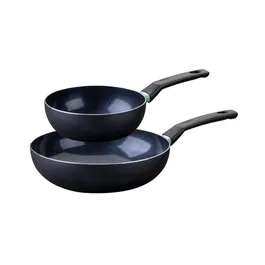 Fackelmann Set de 2 Woks en Aluminium Recyclé avec Revêtement Céramique Antiadhésif Sans PFAS - 20 cm et 28 cm - Compatible Induction et Four