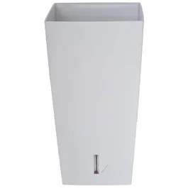Riviera Pot de Fleurs Carré Eva New en Plastique avec Réserve d'Eau - 28 x 28 x 52 cm (31 L) - Blanc