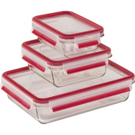 Emsa Clip & Close Glass Set de 3 Boîtes de Conservation