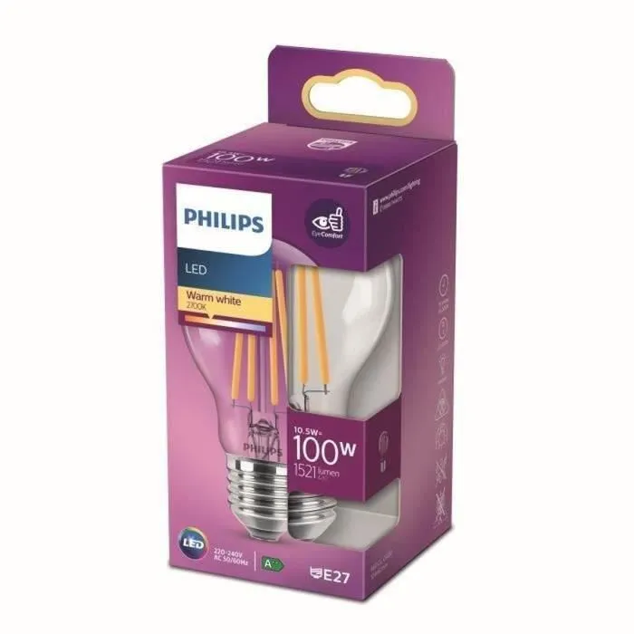 Philips Ampoule LED Non Dimmable E27 10W Équivalent 100W Blanc Chaud 15000h Philips Ampoule LED Non Dimmable E27 10W Équivalent 100W Blanc Chaud 15000h