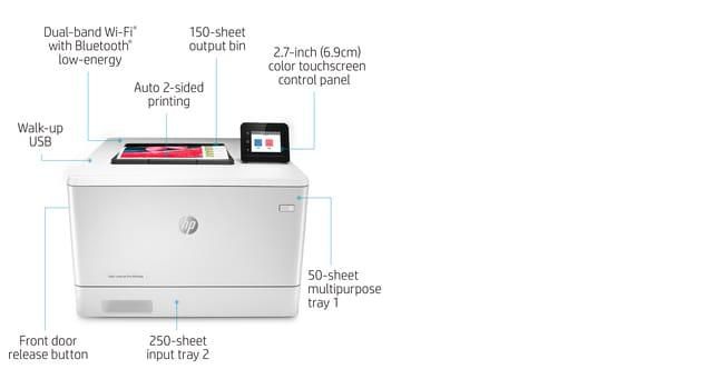 HP Color LaserJet Pro M454dw - Imprimante Laser Couleur, A4, WiFi, USB, Vitesse 28ppm, Résolution 600 x 600 dpi