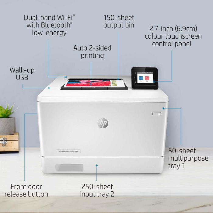 HP Color LaserJet Pro M454dw - Imprimante Laser Couleur, A4, WiFi, USB, Vitesse 28ppm, Résolution 600 x 600 dpi