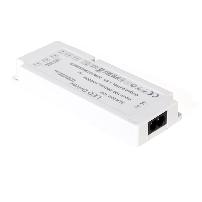 ALK Transformateur 6 voies 36W 24V DC IP20 pour éclairage LED ou petits équipements (138 x 55 x 18 mm)