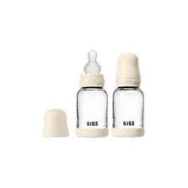 Bibs Lot de 2 biberons en verre 120 ml, tétine silicone débit lent, Ivory