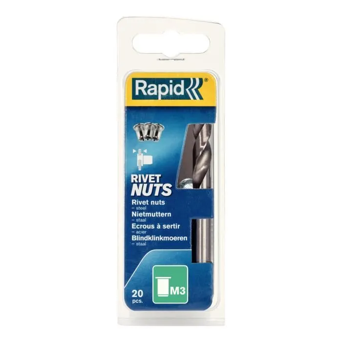 Rapid Ecrous à sertir M3, diamètre 3 mm, pour montage à l'aveugle, lot de 20 pièces en blister Rapid Ecrous à sertir M3, diamètre 3 mm, pour montage à l'aveugle, lot de 20 pièces en blister