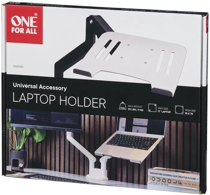 One For All Support pour Ordinateur Portable VESA 75, Compatible Écrans 10 à 17 Pouces jusqu'à 9 kg avec Rebord et Sangle de Sécurité One For All Support pour Ordinateur Portable VESA 75, Compatible Écrans 10 à 17 Pouces jusqu'à 9 kg avec Rebord et Sangle de Sécurité