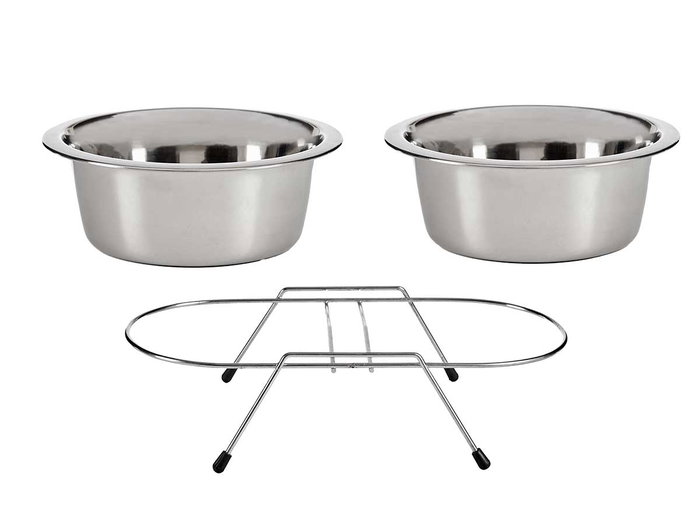 Mascow Lot de 2 gamelles inox pour animaux 400 ml argent 28x15x8 cm antiglisse (Set de 12)