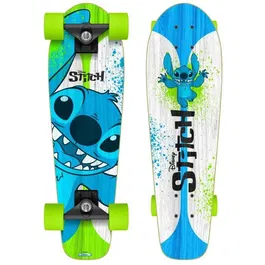 STITCH Skateboard Cruiser ST626310 - 70x20cm (27,5"x8") - Plateau 9 couches érable - Roues PVC 60x45mm - Roulement ABEC 5 - Design double face - Léger et maniable
