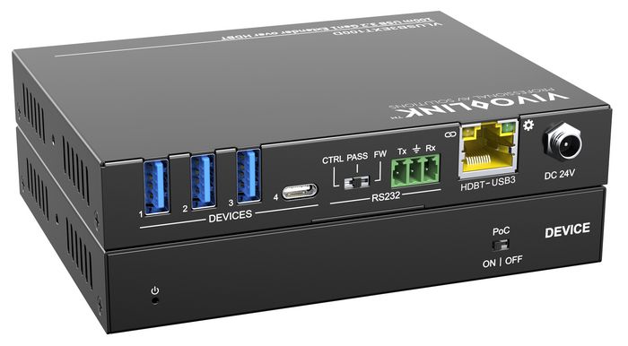 Vivolink VLUSB3EXT100D - Récepteur d'extension USB 3.2 Gen 1 (4 ports, 100 m) via HDBaseT 3.0 pour salle de réunion
