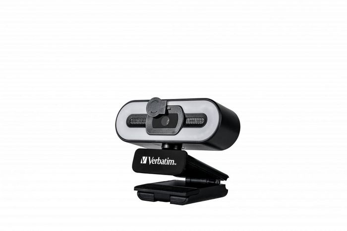 Verbatim Webcam avec Micro, 2560x1440 à 30 fps, USB 2.0, Rotation 360°, Éclairage Tactile 3 Modes, Autofocus, Obturateur de Confidentialité, Compatible Zoom/Teams/OBS