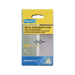 Rapid 5001560 - Chevilles métalliques d'expansion pour plaques de plâtre et cloisons creuses (3-13 mm) - Lot de 50 - Charge max. 25 kg - Avec foret et embout