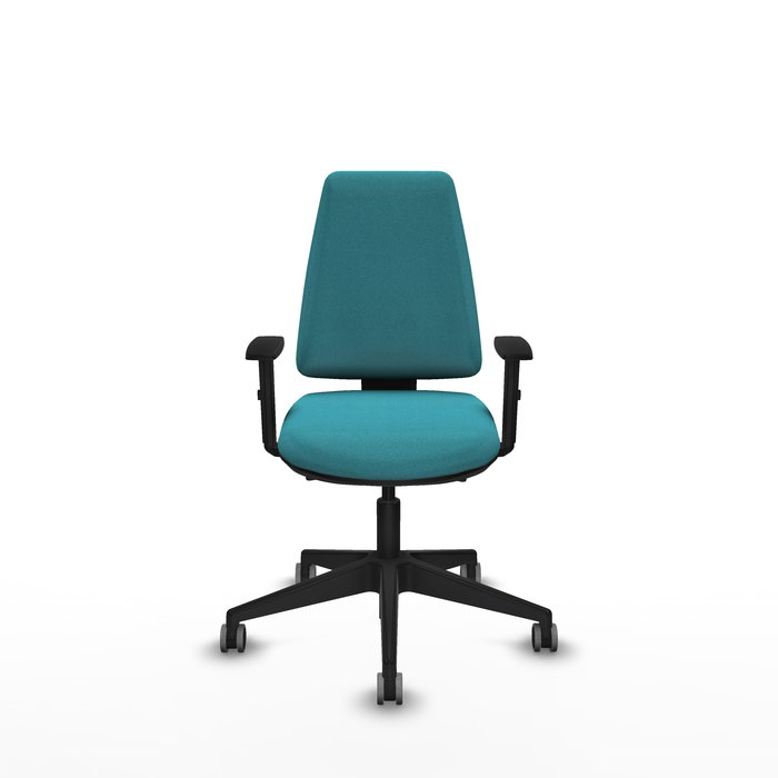 Chaise Elche Asynchrone Tissu Turquoise Base pyramidale noire Accoudoir 1D Sans appui-tête Roulettes 65mm pour moquette Chaise Elche Asynchrone Tissu Turquoise Base pyramidale noire Accoudoir 1D Sans appui-tête Roulettes 65mm pour moquette