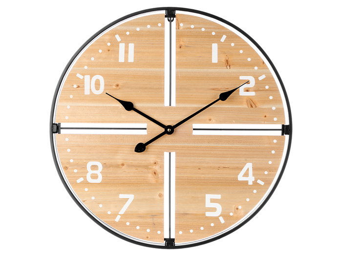 Giftdecor Horloge Murale en Bois 60 cm - Design Marron et Noir - MDF et Métal (Set de 4)