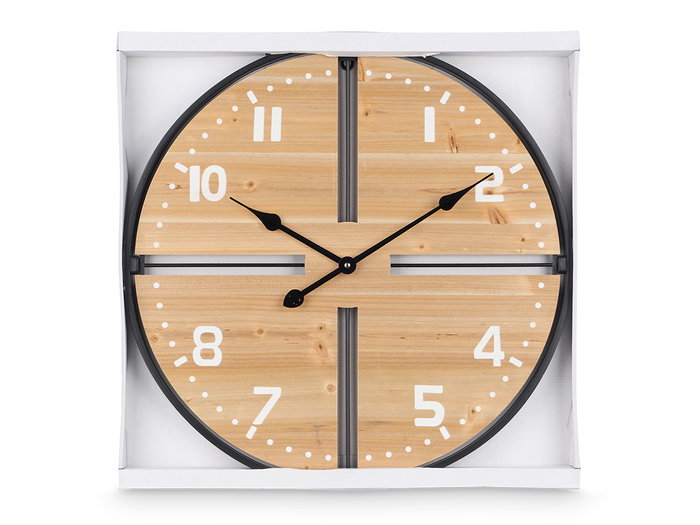 Giftdecor Horloge Murale en Bois 60 cm - Design Marron et Noir - MDF et Métal (Set de 4)