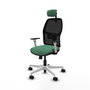 Chaise Alfera Synchrone/Traslack Maille/tissu Vert émeraude Maille Noir Structure polyamide blanc Accoudoirs noirs et blancs Appui-tête 2D Roulettes 65mm nylon